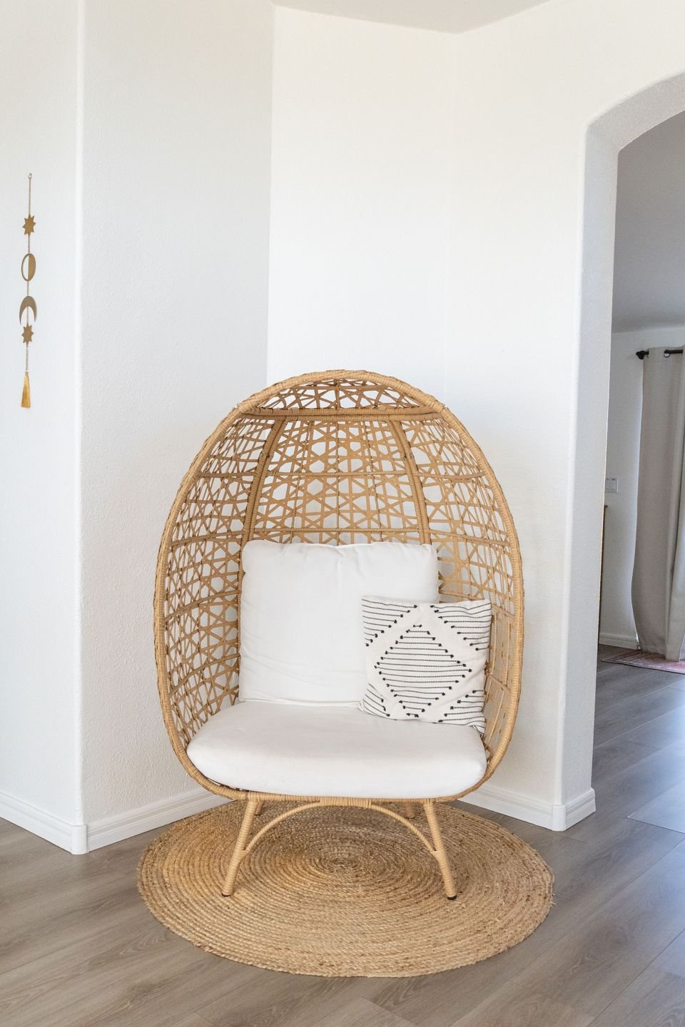 Rattan egg chair reading corner