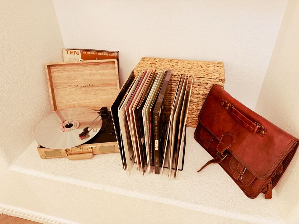Record player and vinyl for a slow evening in